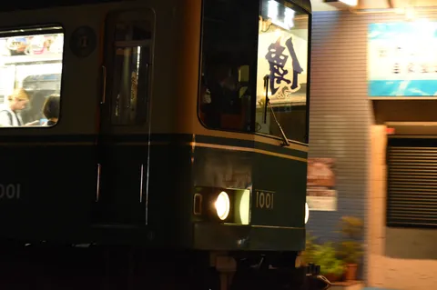 夜の車内と外灯の影