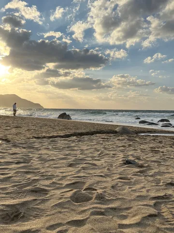 黄金の輝きに包まれる海辺
