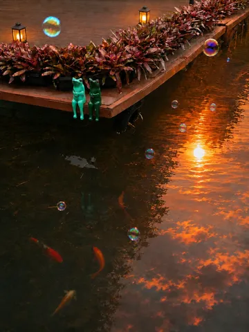 夕暮れの金魚とカエルのティータイム