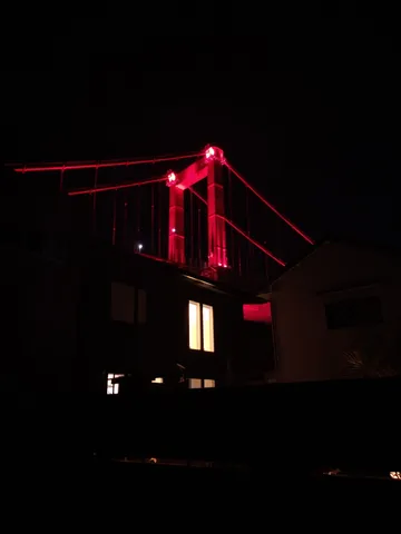 夜を染める赤い橋の影