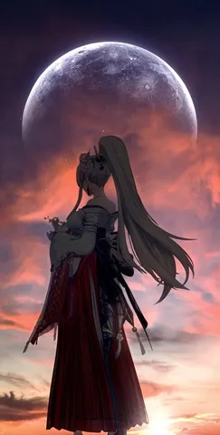 月と夕焼けが織りなす幻想美
