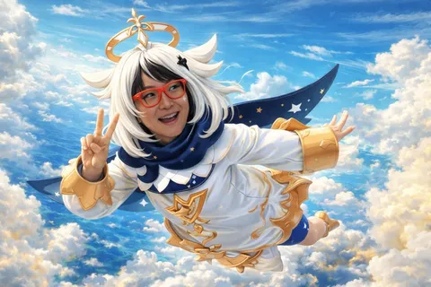 空飛ぶPaimon、ピースサイン！
