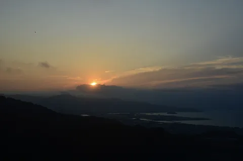 夕焼け空にポツンと鳥