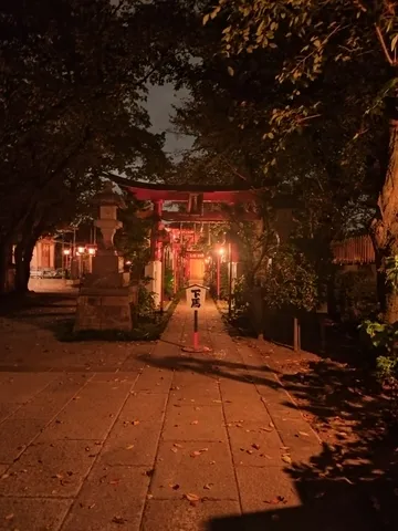 提灯と鳥居、夜の静寂