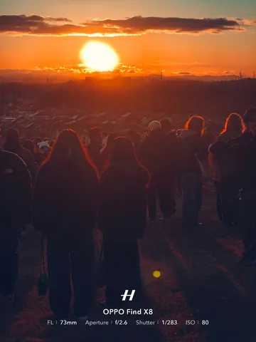 夕陽に染まる人々のシルエット