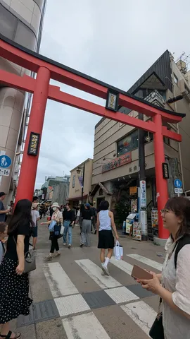 鳥居をくぐる日常の一コマ