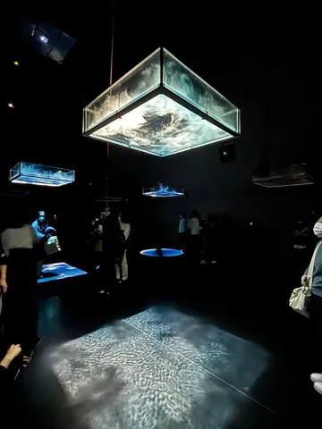 夜の展示室に浮かぶ箱