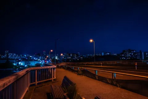 真夜中の街灯とネオン