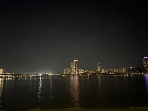 夜景の橋と水面の反射