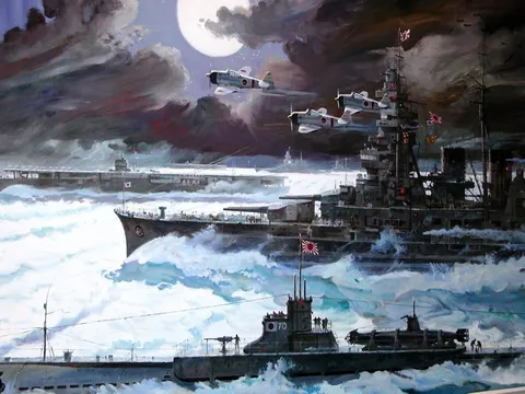 月明かりと荒波の艦船たち