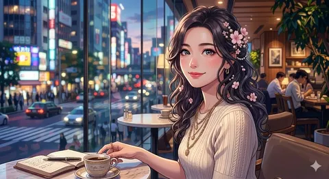 街の灯と向き合うカフェの時間
