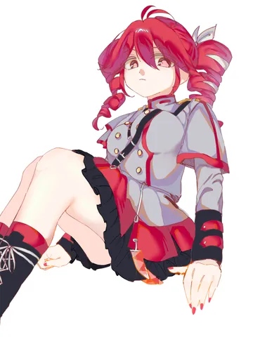 真紅の髪と軍服の少女