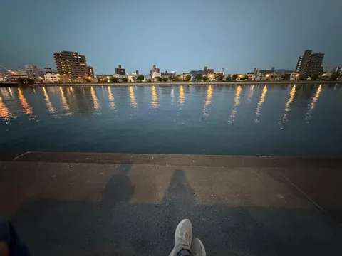 水辺に灯る街の光