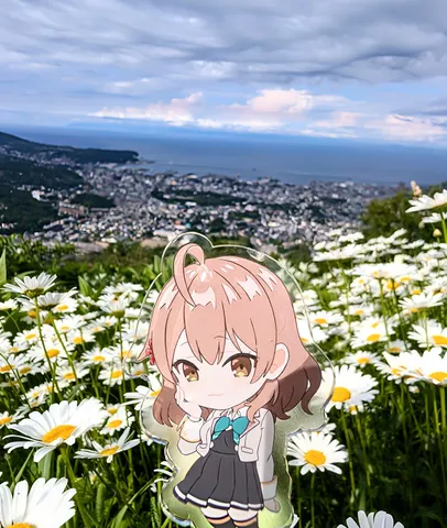 お花畑と街並みのコントラスト