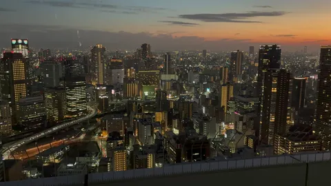 夕暮れに灯る都市の海