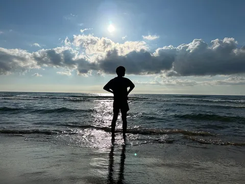 逆光に映える、海辺の静寂