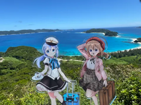 常夏の青い海と二人
