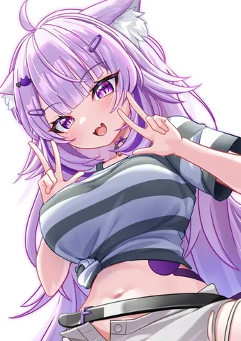 パープルヘアの元気なポーズ