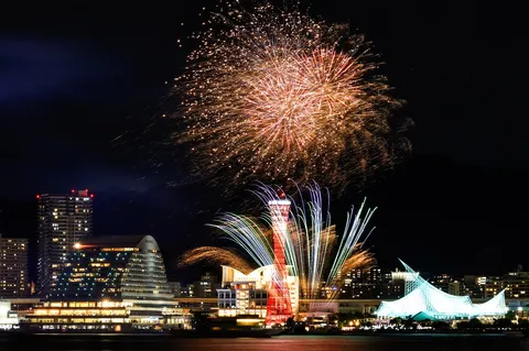 夜空を彩る港の花火