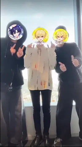 アニメキャラが覗く窓辺の集合