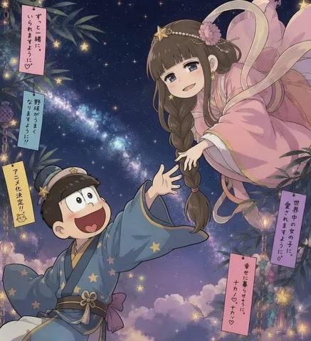 星空の下、願いをかける二人