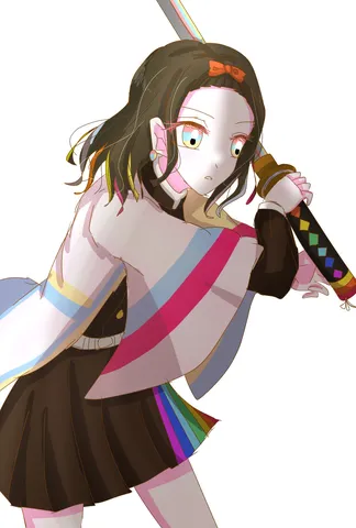 虹色の装い、静かに剣を構える