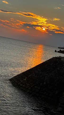 金色の海と沈む夕陽