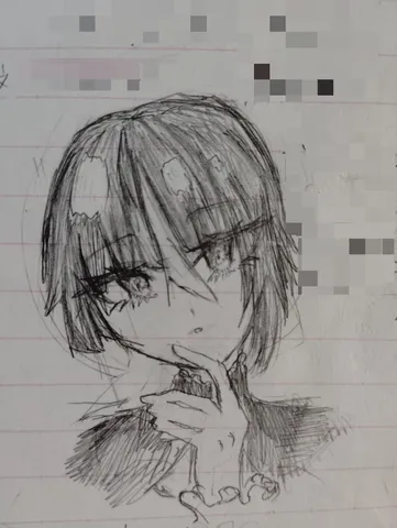 指先で思考、ペン画の横顔
