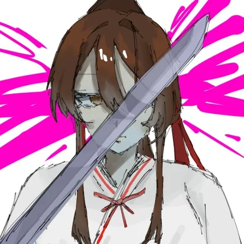 刀で隠された、悲しげな視線