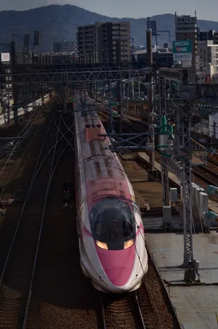 疾走する茜色の列車