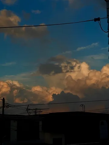 夕暮れの雲と電線の対話
