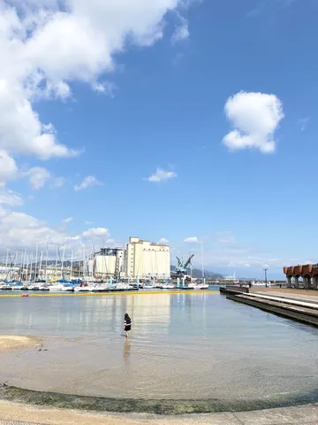 静寂の海辺、少女の姿