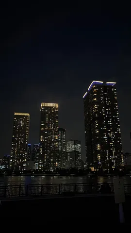 都会の夜景、水辺の静寂