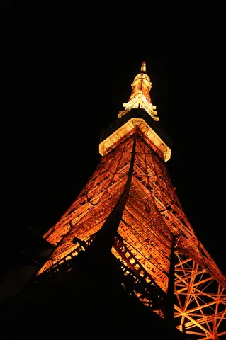 闇夜に輝く東京タワーのシルエット