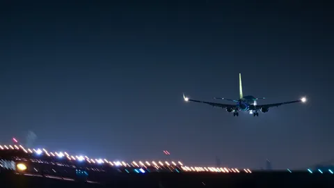 滑走路に誘う夜の灯り