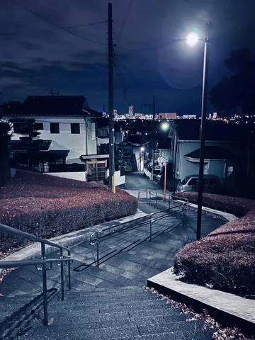 夜の階段に灯る静寂