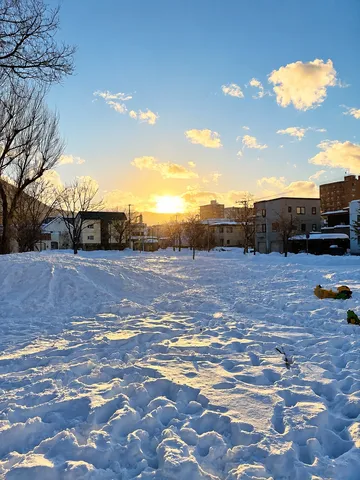 雪面に広がる夕映え