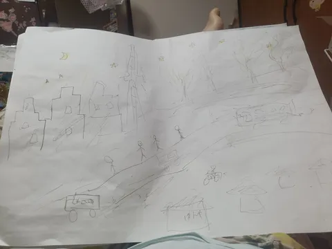 鉛筆で描いた不思議な街並み
