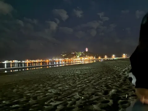 夜景に映る砂浜の模様