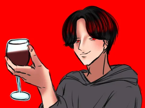 赤背景に映える微笑み