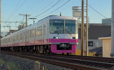 夕日に映えるピンクの車両