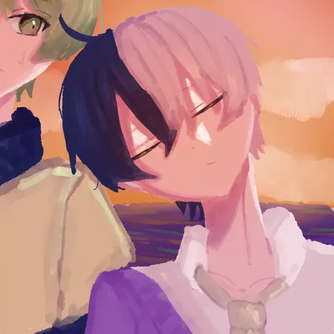 夕暮れ時の二人、柔らかな光