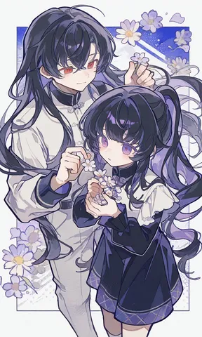 儚くも美しい、花と姉弟の肖像