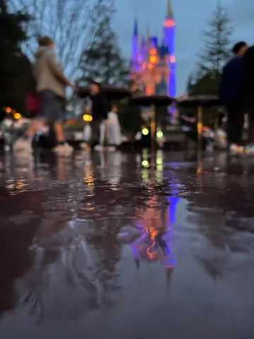 雨上がりの城と光の鏡
