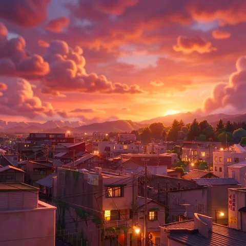 夕暮れ、ノスタルジー漂う町並み