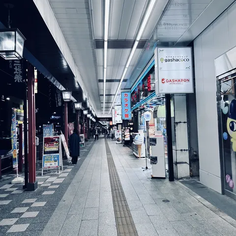 夜の通りに続く光の道