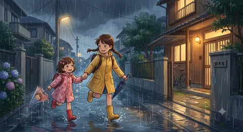 雨音と姉妹の帰り道