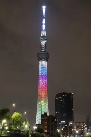 夜空を彩る光のタワー