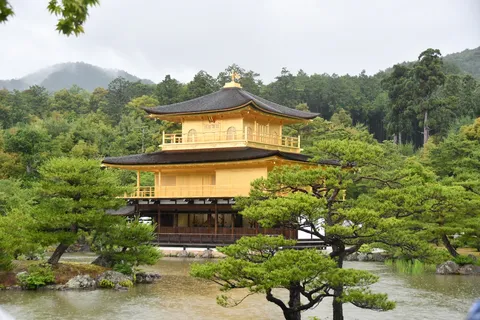 雨に濡れる黄金の楼閣