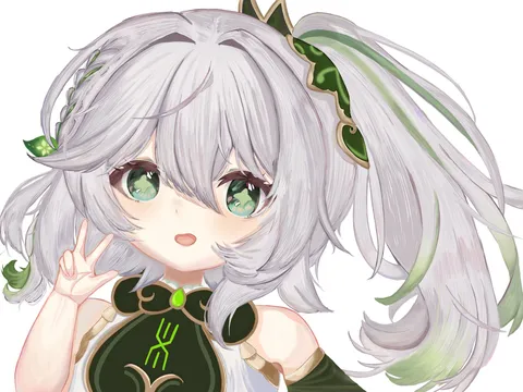 緑の葉っぱとおさげ髪の少女